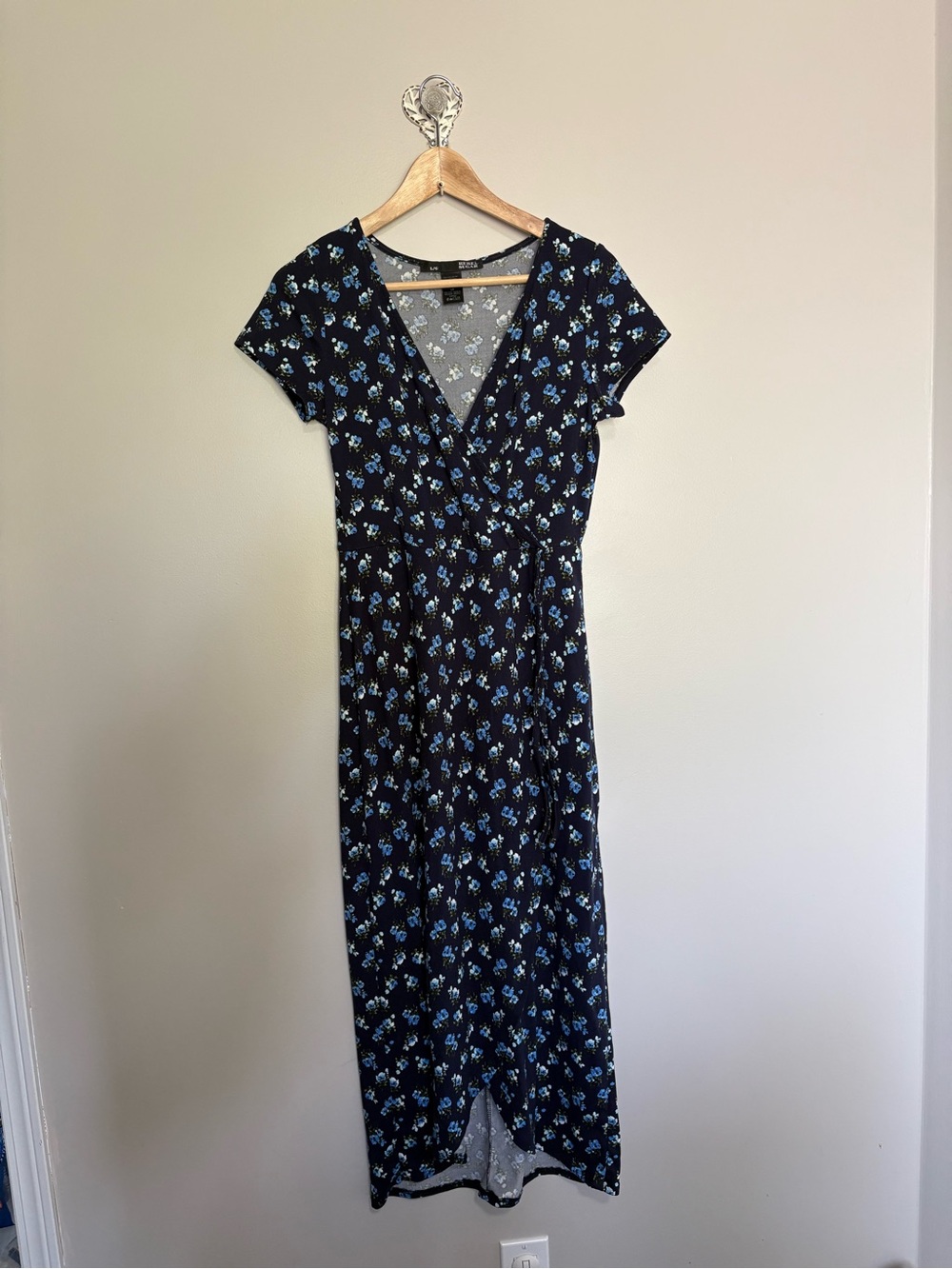 Rebel Sugar Navy Blue Floral Wrap Midi Dress